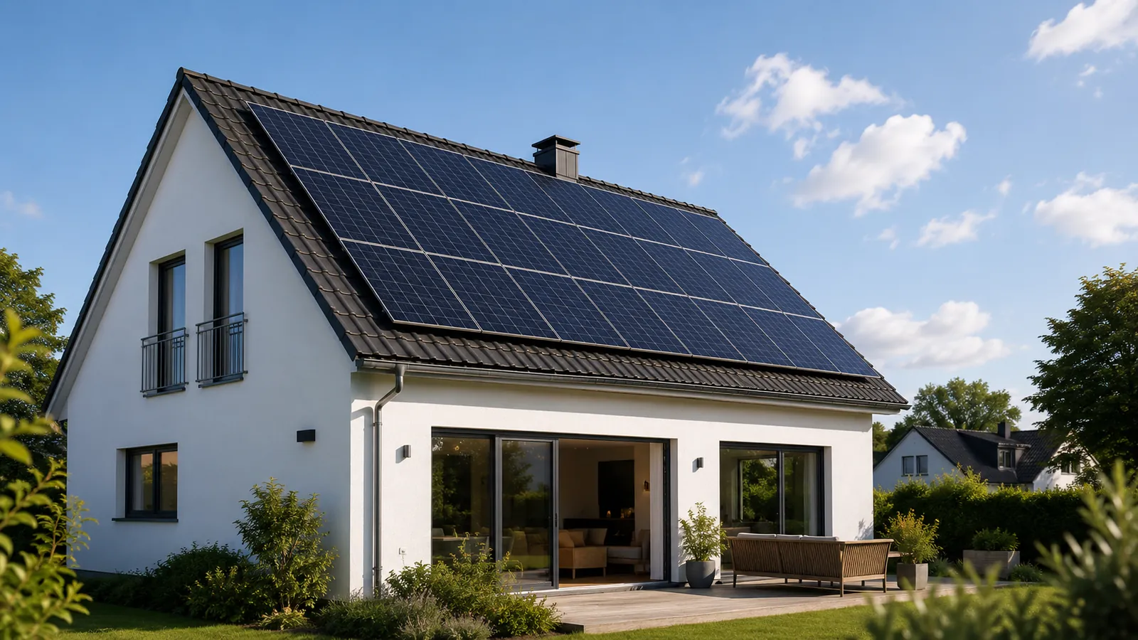 Einfamilienhaus mit Solaranlage auf dem Dach